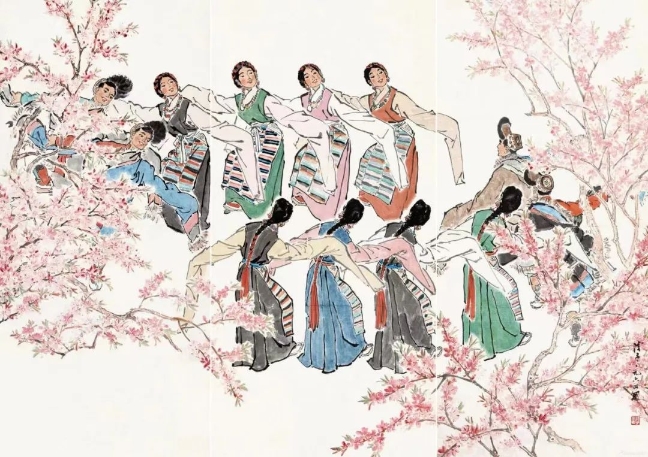 葉淺予高原之春紙本設色211cm×98cm、211cm×105cm、211cm×98cm1964年